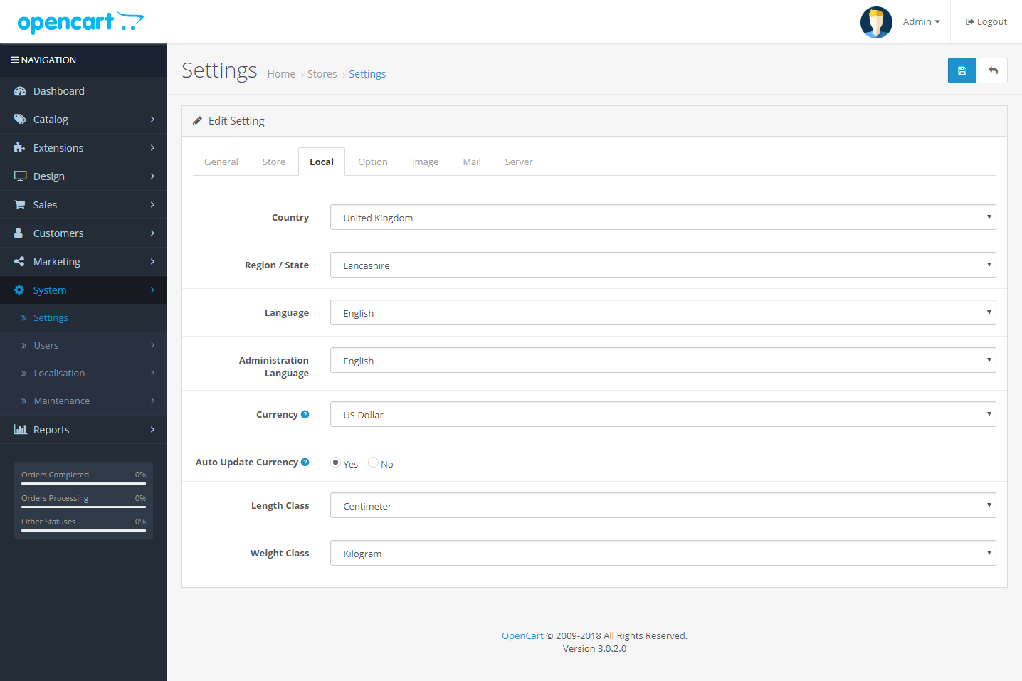 Setting Local Tab